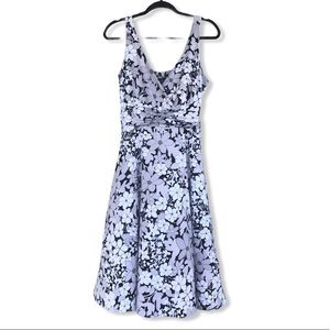 DAISY PRINT DRESS with Stretch and Faux Wrap Neckline in Black Grey White